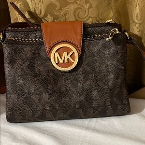 Michael Kors Dark Brown and Tan Crossbody Bag